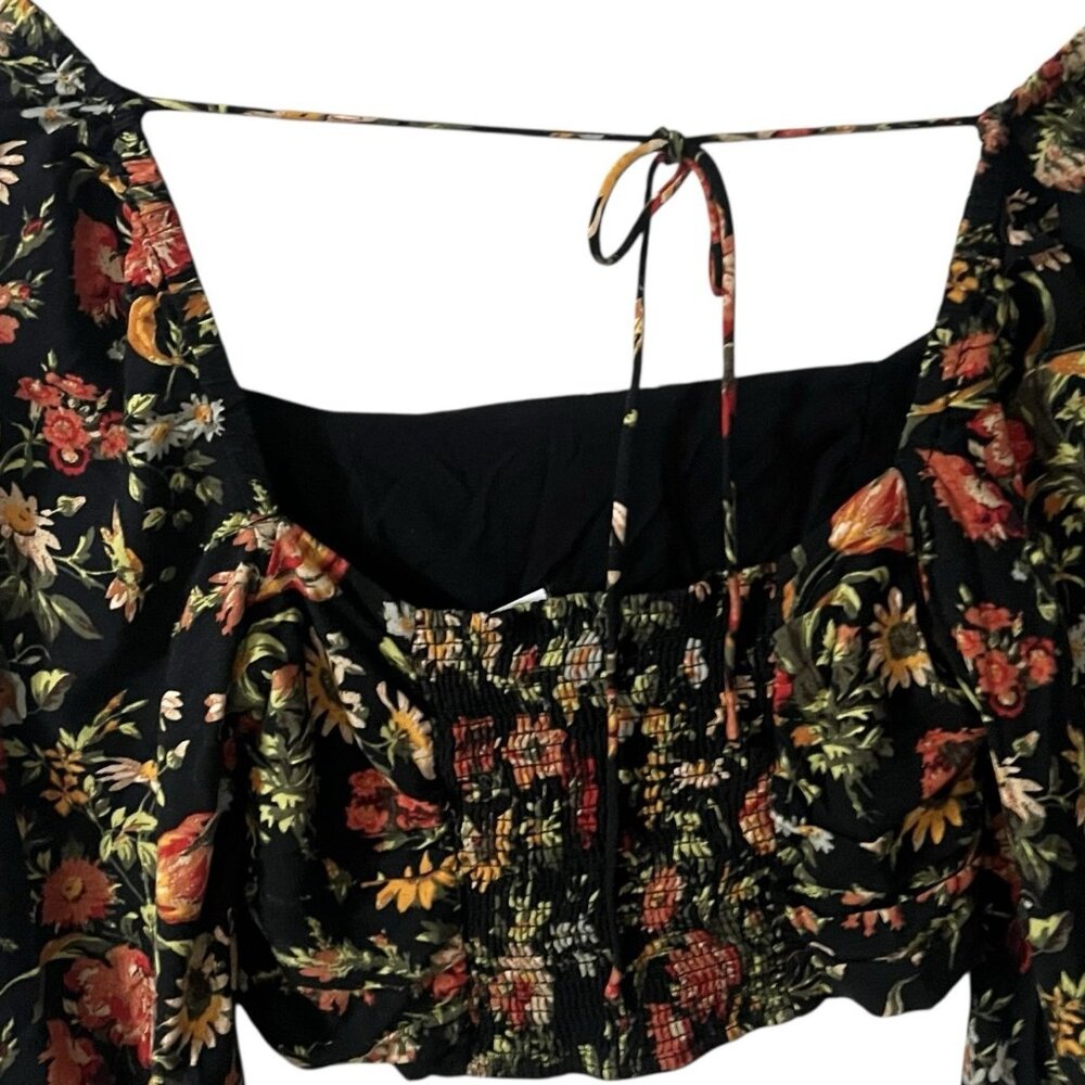 Urban Outfitters Floral Bambi Crop Top Size Small Floral Peasant Smocked Ruched - Picture 6 of 10